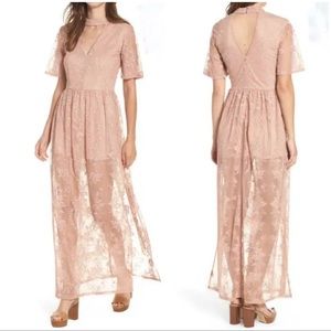 Fuchsia Boho Choker Lace Maxi Dress XS
